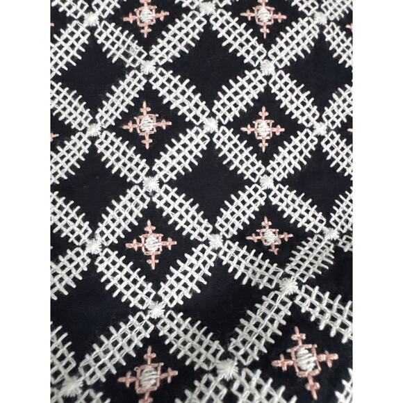 Rebecca Minkoff Off the Shoulder navy Embroidered smocked Peasant Top Boho XL - Picture 9 of 16